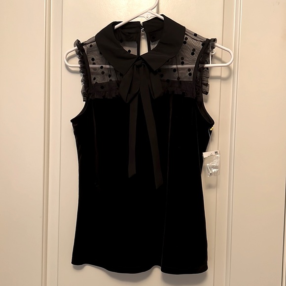 CeCe Tops - Cece never worn black velvet top with polka dot lace.